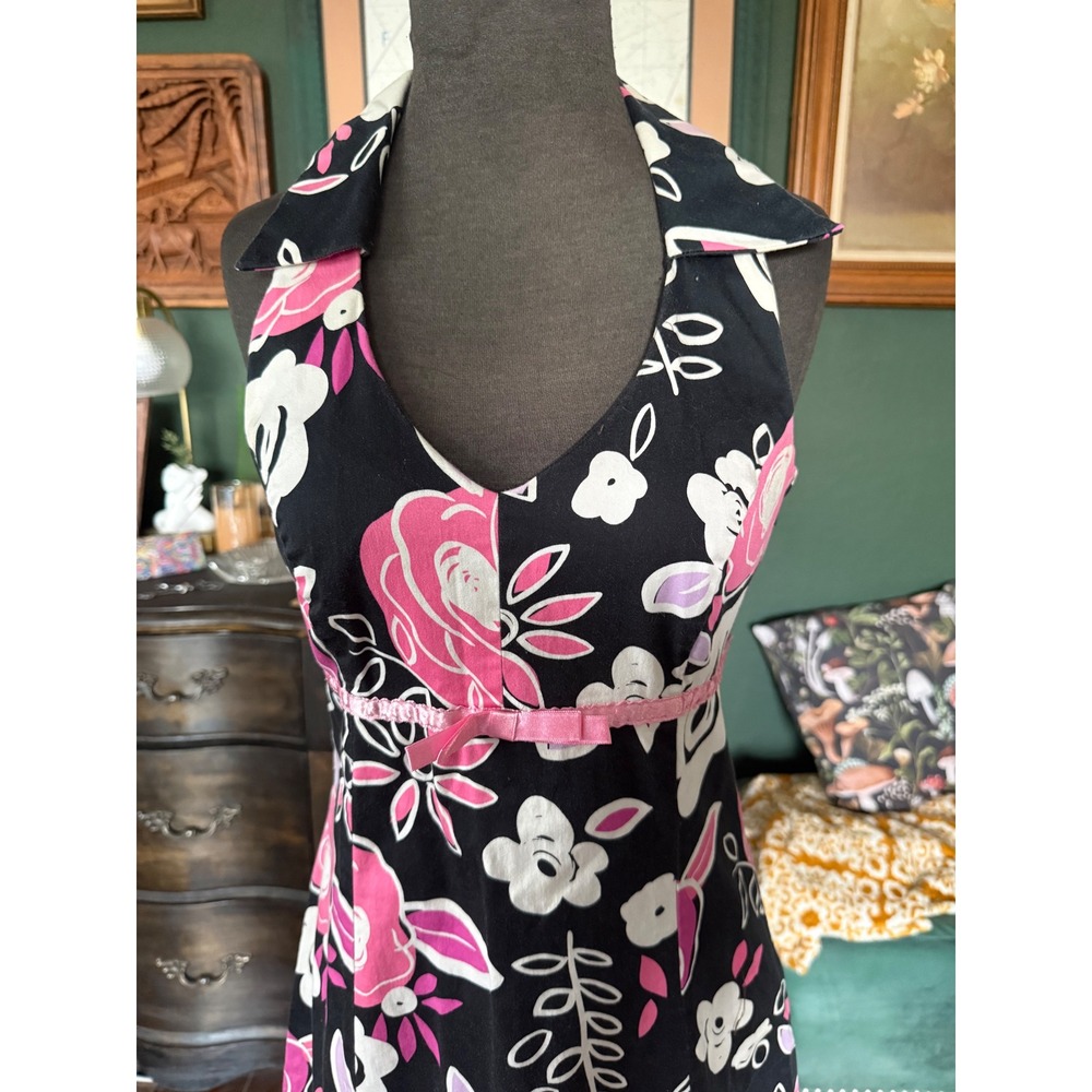 Ombre Womens Pink Floral Halter V-Neck Collar Empire Waist Dress Size‎ 9/10